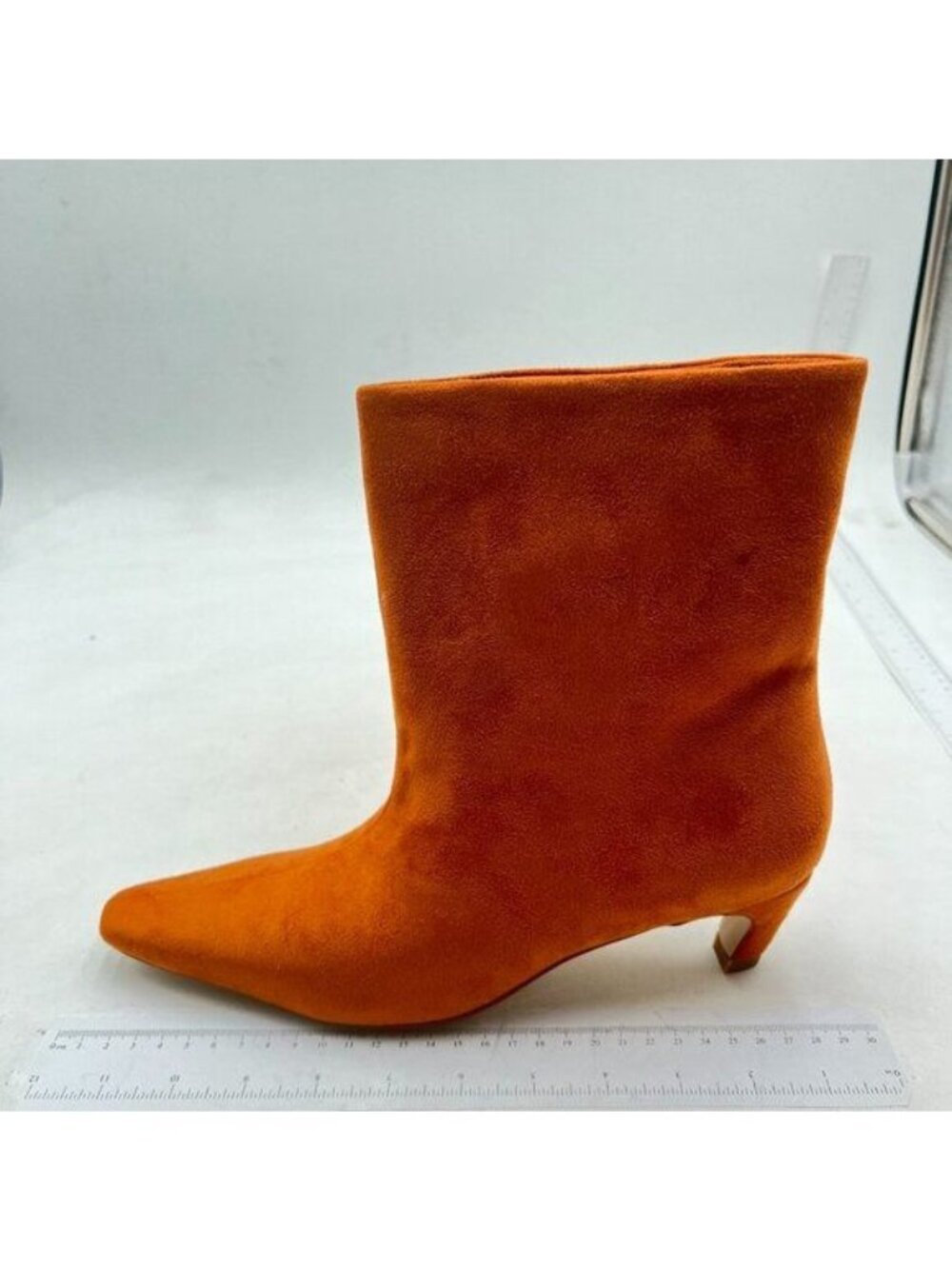 Women Square Toe Comfort Kitten Low Heel Ankle Boot Pull On Bootie Orange Shoes